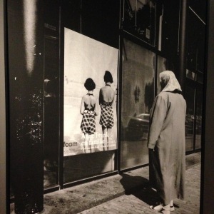 A shot of Tarik Samarah's photo called "Amsterdam" (2004): A mother of Srebrenica outside Anne Frank's house Museum. Seen at the Srebrenica Exhibition in Sarajevo, June 2015.